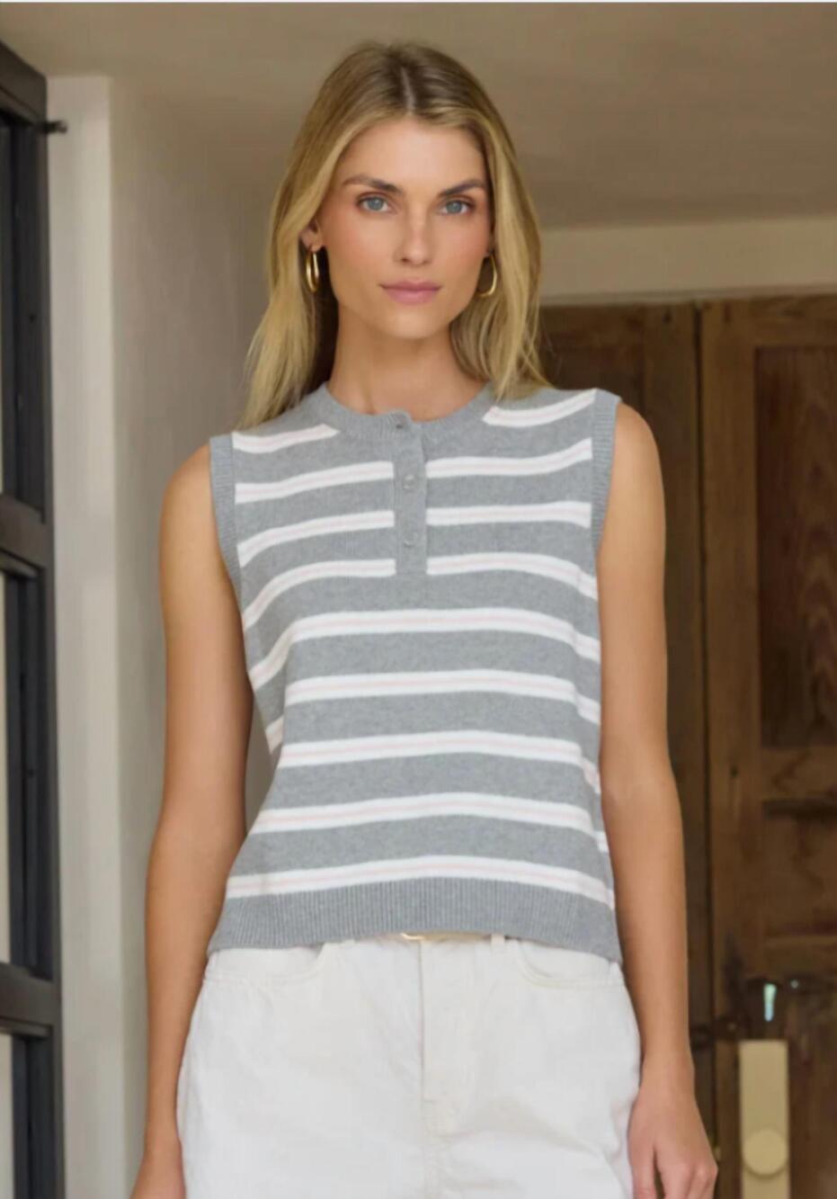 NEW STITCHES & STRIPES jenna vest in heather grey